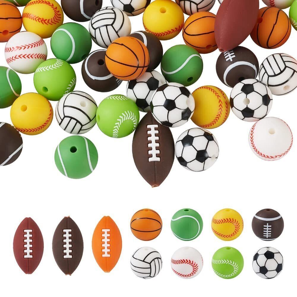 9502 54Pcs Sports Ball Silicone Beads Rugby Basketball Baseball Volleyball